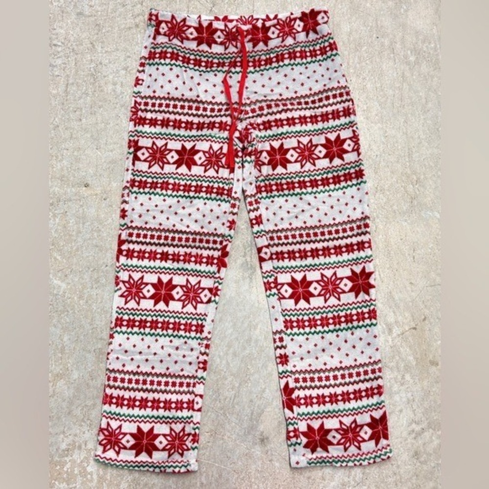 Christmas Holiday Red White Fair Isle Snowflake Fleece Pajama Pants M 8-10